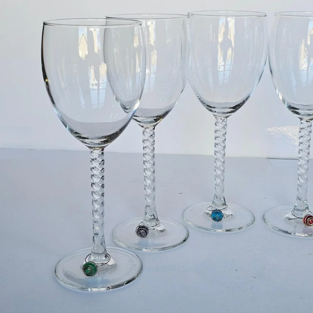 Vtg Cristal D'Arques Sophia Twist Stem Wine Water Glasses w/Charms Set 6 - 1518
